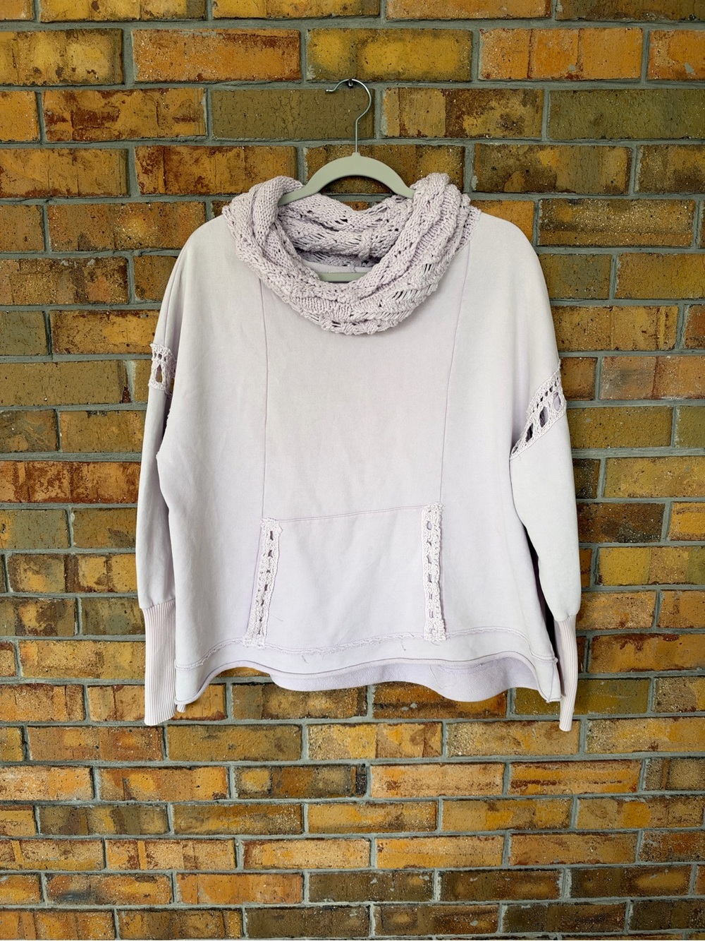 Free People Lavender Cowl Neck Crochet-Trim Sweater